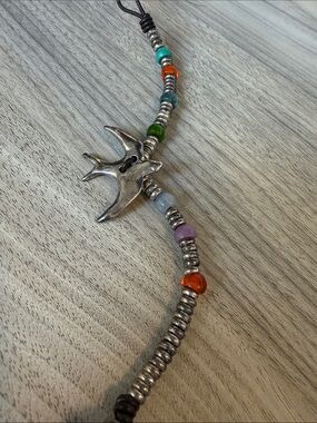 Silver Bird Charm Beaded Necklace in Multicolor
